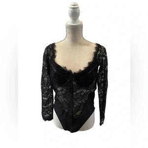 Bardot Black Mesh Lace Long Sleeve Bodysuit Women’s Size US XL(12) EUR44 New